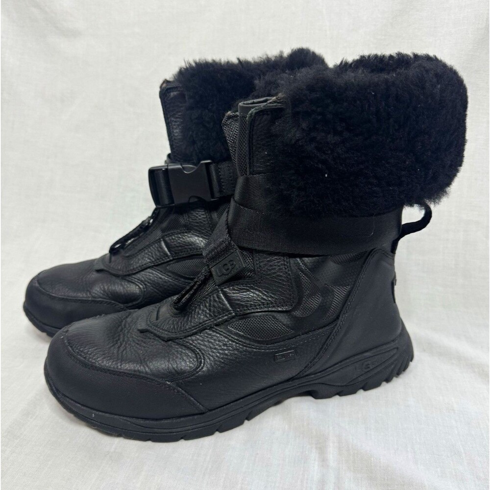 UGG Tahoe Waterproof Black Leather Winter Snow Ankle Boots Vibram Sole Size 8.5